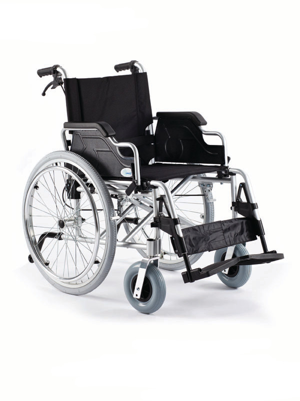 Wózek inwalidzki stalowy H011 z szybkozłączką i hamulcem pomocniczym roz. 46 cm