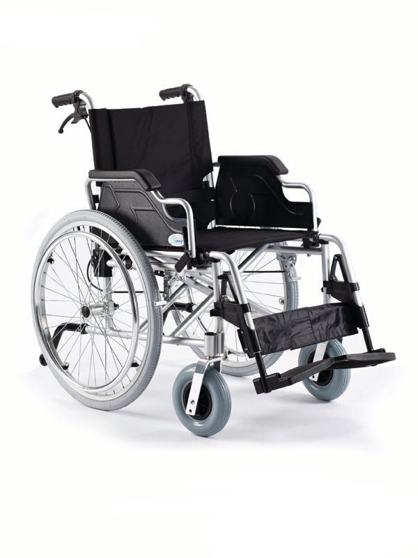 Wózek inwalidzki aluminiowy z szybkozłączką i hamulcem pomocniczym roz. 43 cm