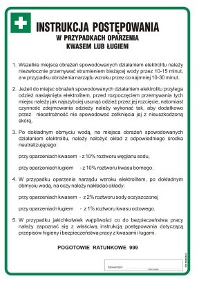 Instrukcja postępowania w przypadku oparzenia kwasem lub ługiem