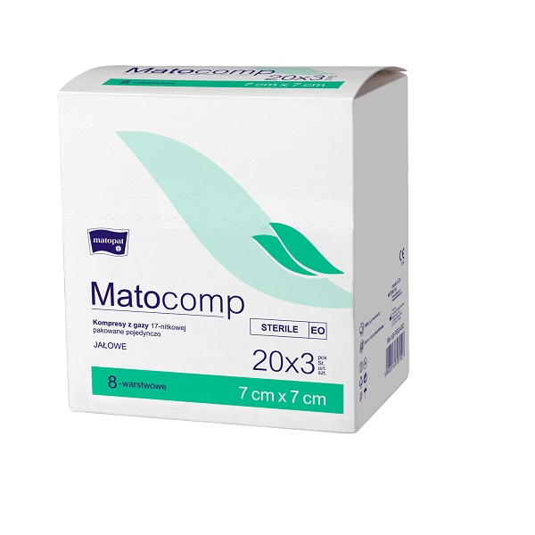 Kompresy z gazy Matocomp jałowe 17N 8W, 7 x 7 cm, box 20 x 3 szt.