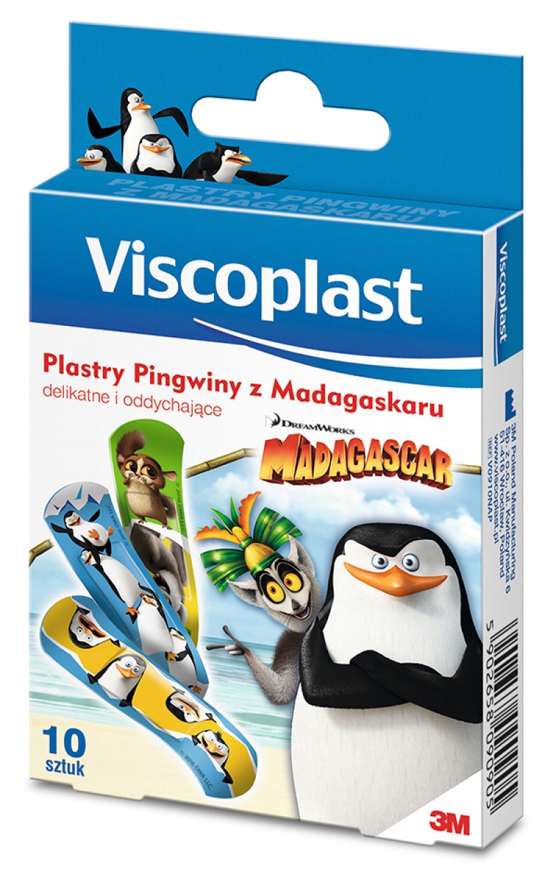 Viscoplast Plastry dla dzieci Pingwiny z Madagaskaru, 10 szt.