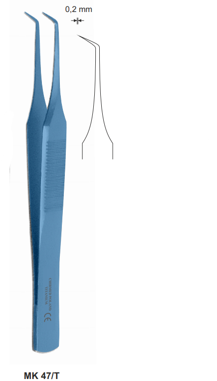 Pinceta mikrochirurgiczna bez nacięć i bez ząbków dł. 100 mm, czubek 0,2 mm