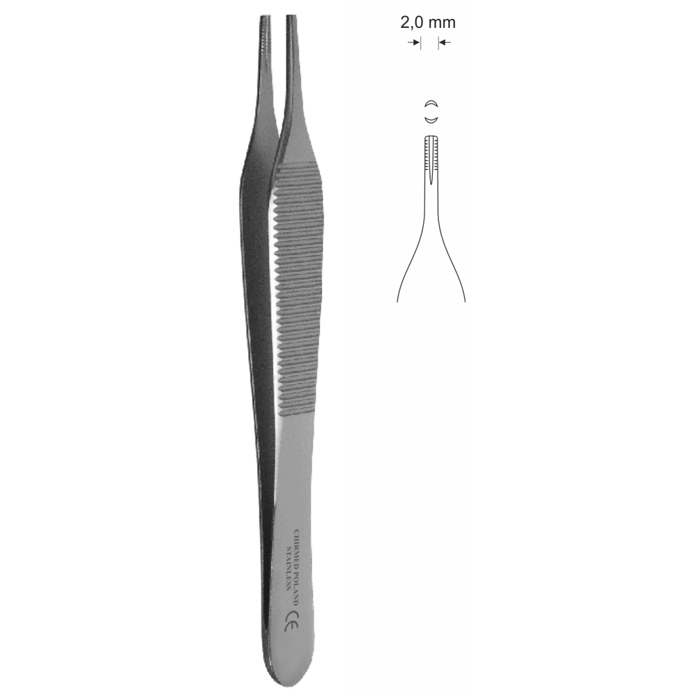 Pinceta mikrochirurgiczna typu ADSON-BROWN, dł. 120 mm, czubek 2 mm, prosta