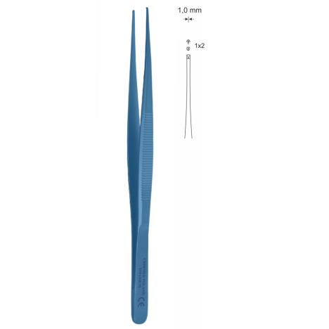  Pinceta delikatna chirurgiczna, dł. 130 mm, czubek 1 mm, prosta, z tytanu
