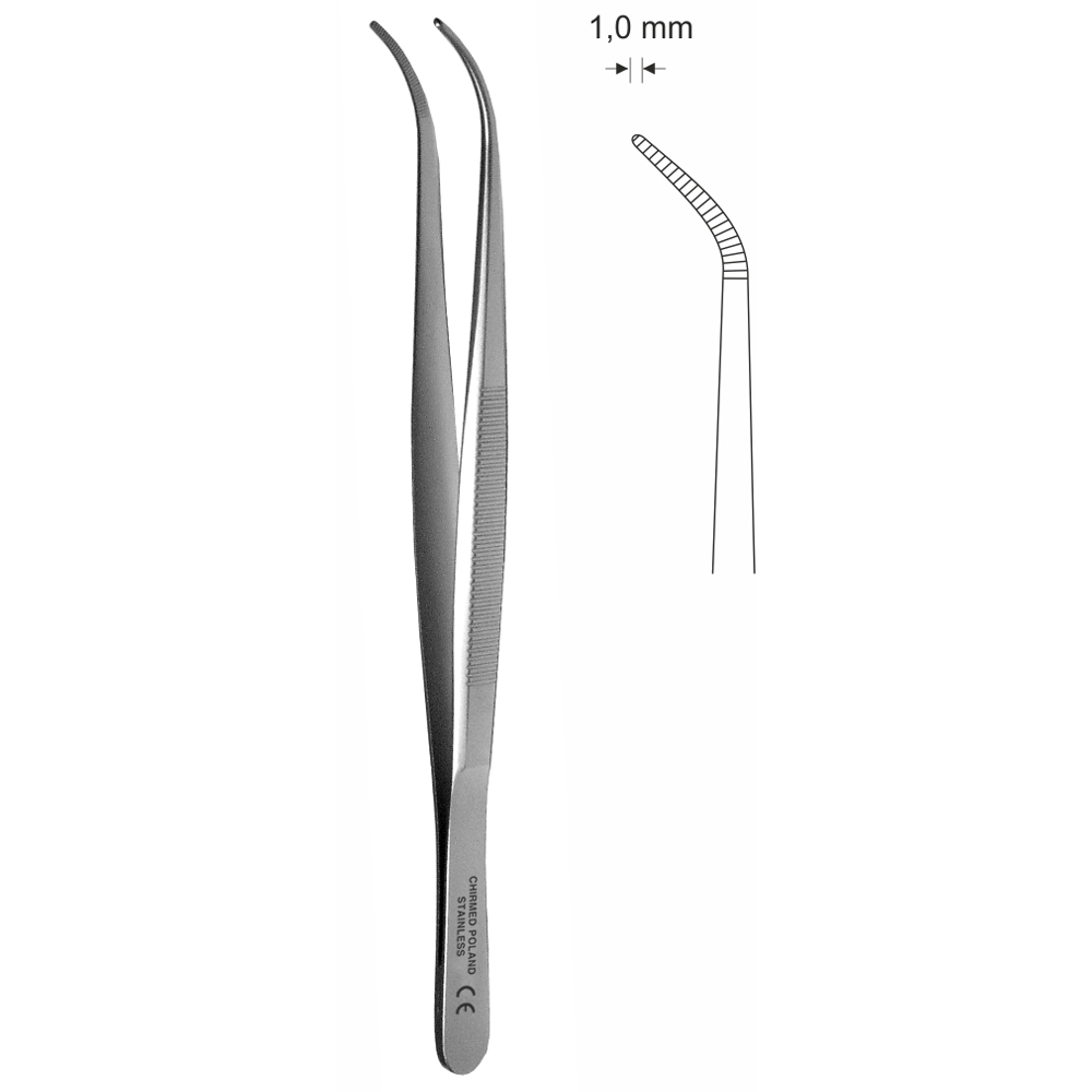 Pinceta stomatologiczna typu PERRY, anatomiczna, dł. 130 mm, czubek 1 mm