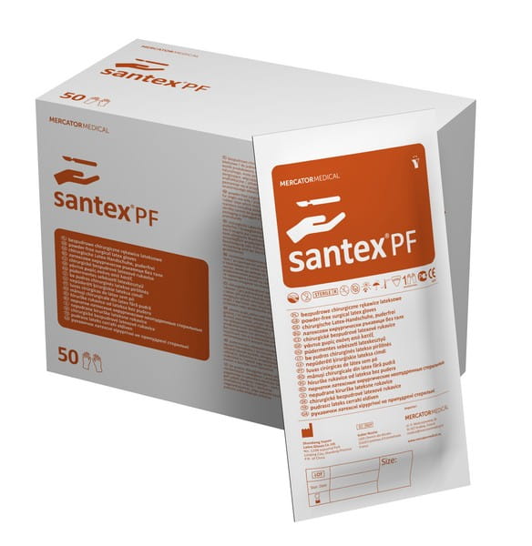 SANTEX PF bezpudrowe chirurgiczne rękawice lateksowe 7.5, 50 par