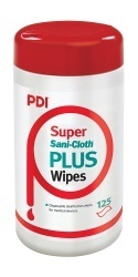 PDI Super Sani Cloth Plus Chusteczki do dezynfekcji powierzchni i sprzętu, alkoholowe, tuba 125 szt 