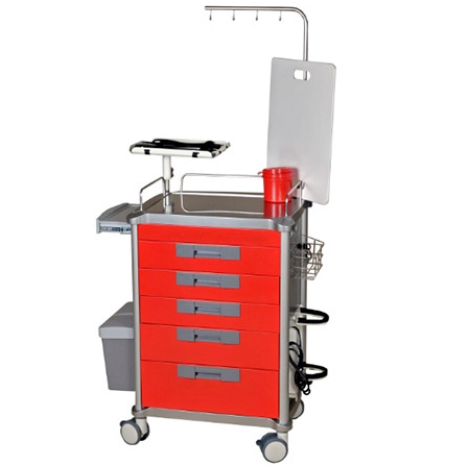 Wózek anestezjologiczny JDEQJ  (5 szufladowy) - blat główny ze stali nierdzewnej
