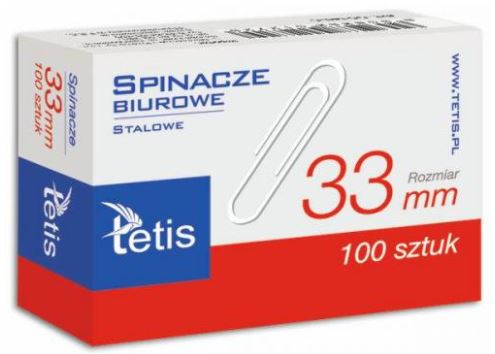 Spinacze 33 mm 100 szt., Tetis, op. 10 pud. 