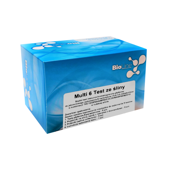 Multi 6 Test ze śliny (THC/BZO/COC/AMP/OPI/MET) test narkotykowy - 5 szt.