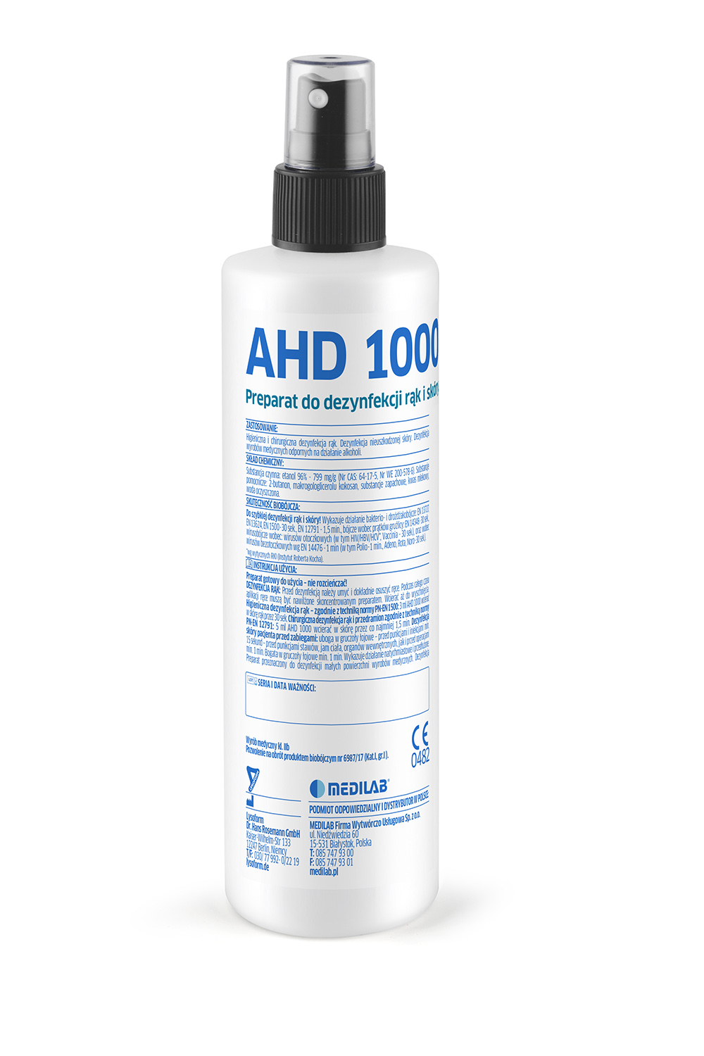 AHD 1000 - alkoholowy płyn do higienicznej i chirurgicznej dezynfekcji rąk i skóry, 500 ml