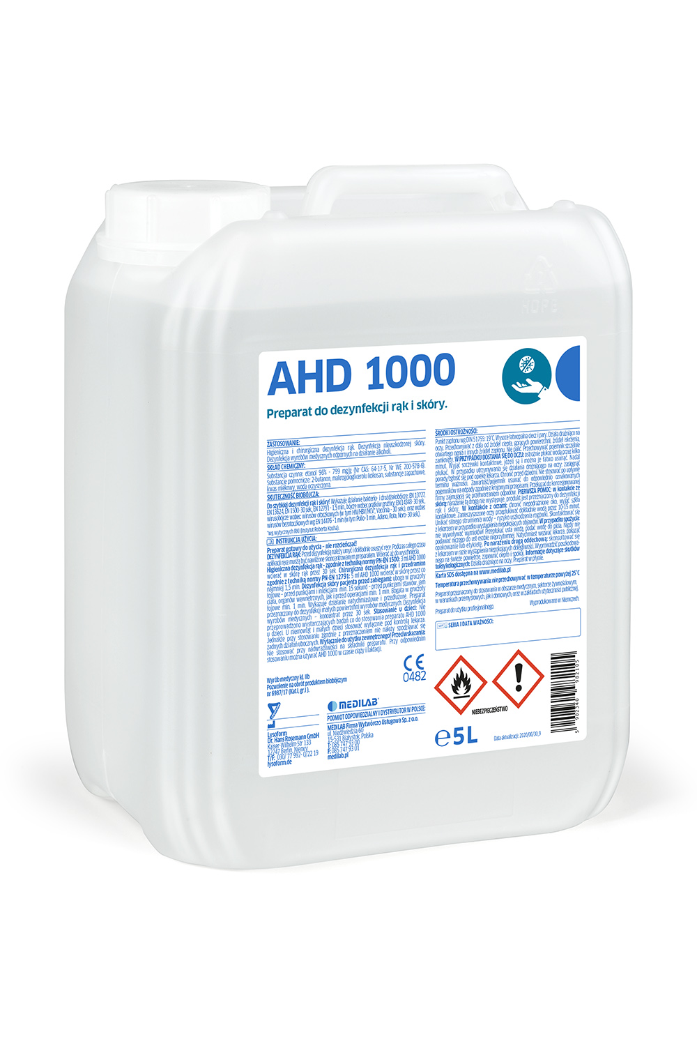AHD 1000 - alkoholowy płyn do higienicznej i chirurgicznej dezynfekcji rąk i skóry, 5L