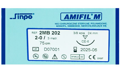 Szwy niewchłanialne Amifil M - 3/8 koła, CE-6, 24mm, 2-0, 3, 75cm, 10 szt.