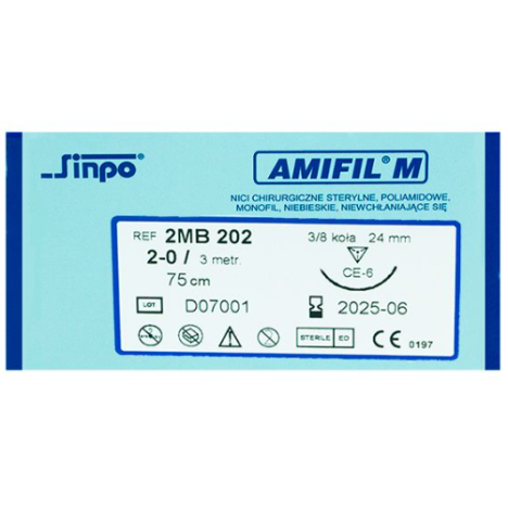 Szwy niewchłanialne Amifil M - 3/8 koła, CE-6, 24mm, 2-0, 3, 75cm, 10 szt.