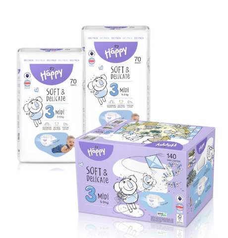 Bella Baby Happy pieluszki Midi (3) BOX 140 szt.