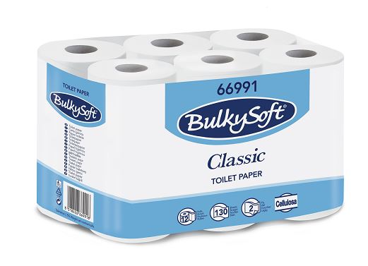 Papier toaletowy BulkySoft Classic, 2 warstwy, kolo biały, celuloza, długość 14,3m, 96 rolek/op.