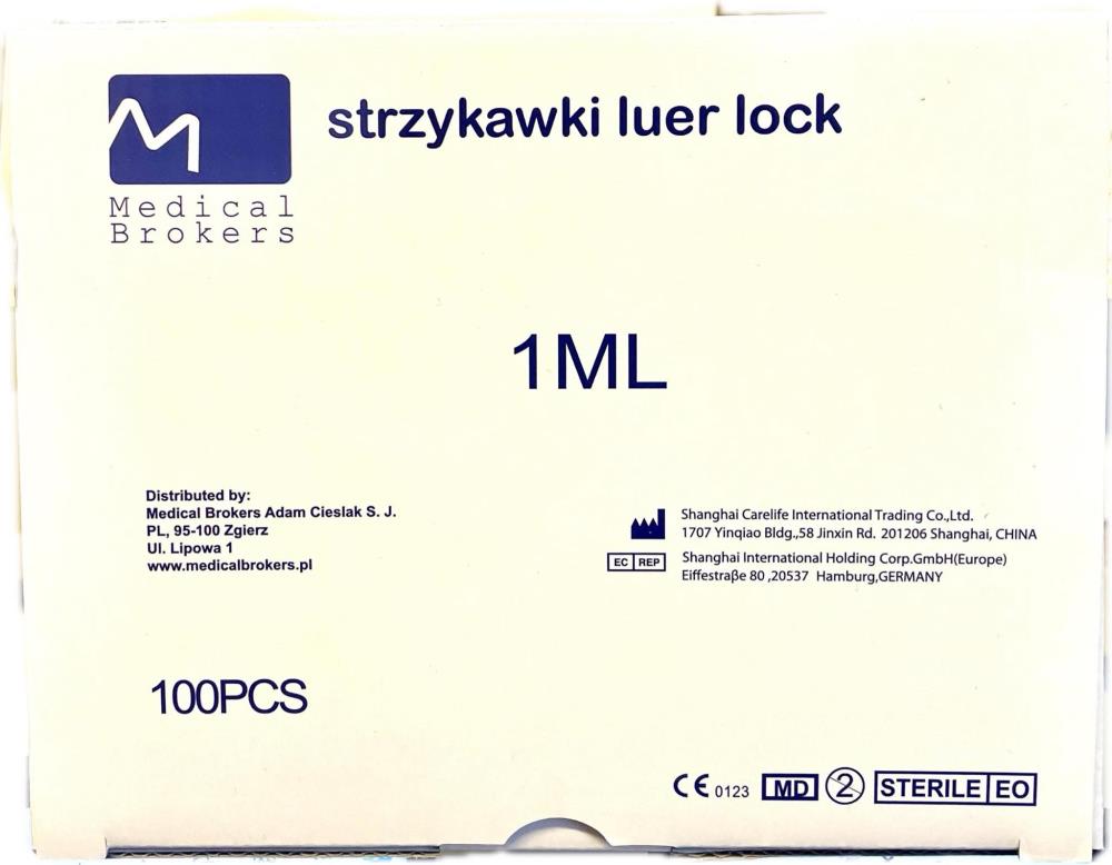 Strzykawka 3-cześciowa MedicalBroker Luer Lock 1 ml, op. 100 szt. 