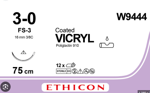 Szew chirurgiczny VICRYL 3/0, 75 CM, fioletowy, 3/8 koła, igła konwen.