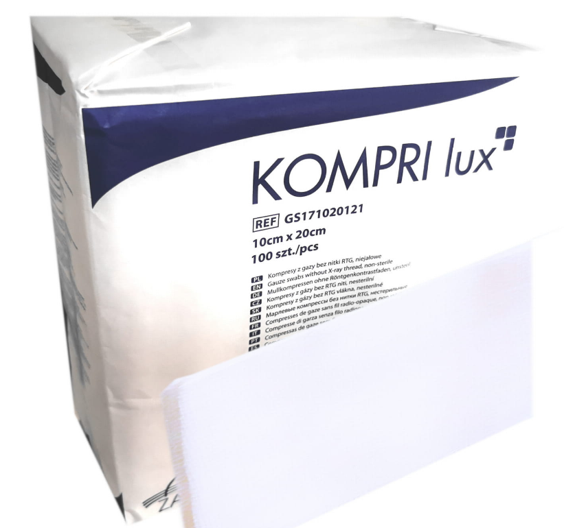 Kompresy z gazy niejałowe 10 x 20 cm KOMPRI lux 17N 8W (100szt.)