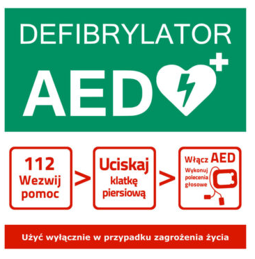 Tablica informacyjna AED- schemat postępowania 30x30cm