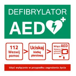 Tablica informacyjna AED- schemat postępowania 30x30cm