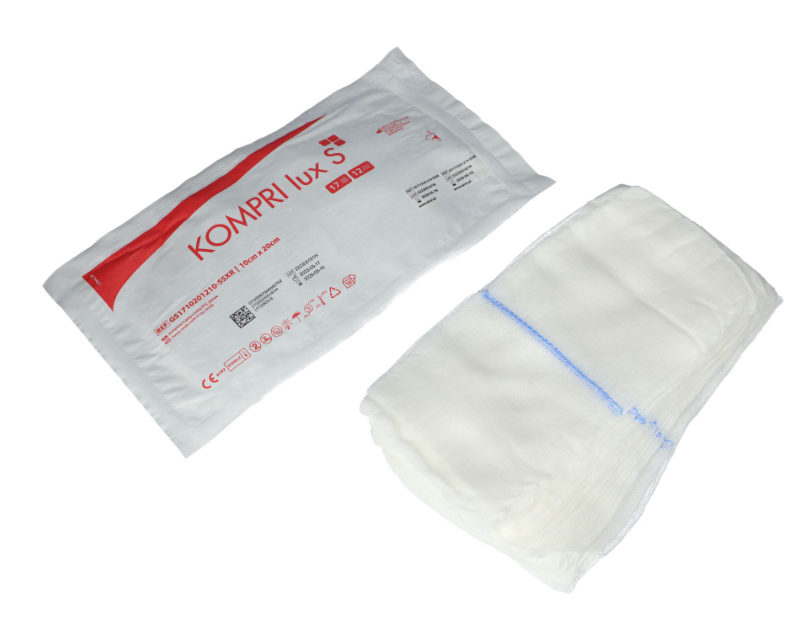 Kompres z gazy z nitką RTG, sterylny, 17N, 12W, 10cm x 20cm x 10 szt., 1 blister