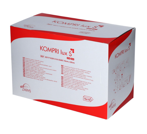 Kompres z gazy z nitką RTG, sterylny, 17N, 12W, 10cm x 20cm x 10 szt., 1 blister