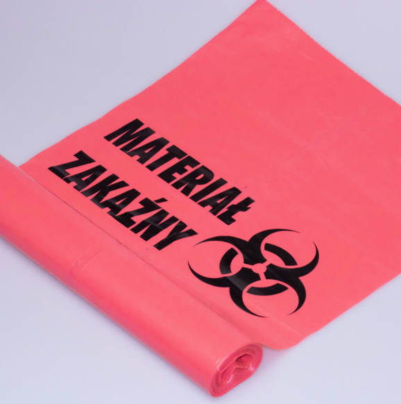 Worki na odpady medyczne i zakaźne Biohazard 120 litrów, czerwone  -10szt.