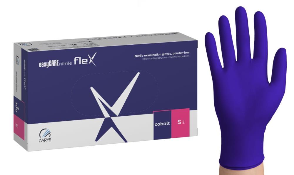 Rękawice nitrylowe easyCARE FLEX kobaltowe PF - S (100 szt.)