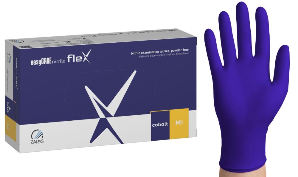Rękawice nitrylowe easyCARE FLEX kobaltowe PF - M (100 szt.)