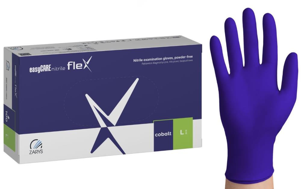 Rękawice nitrylowe easyCARE FLEX kobaltowe PF - L (100 szt.)