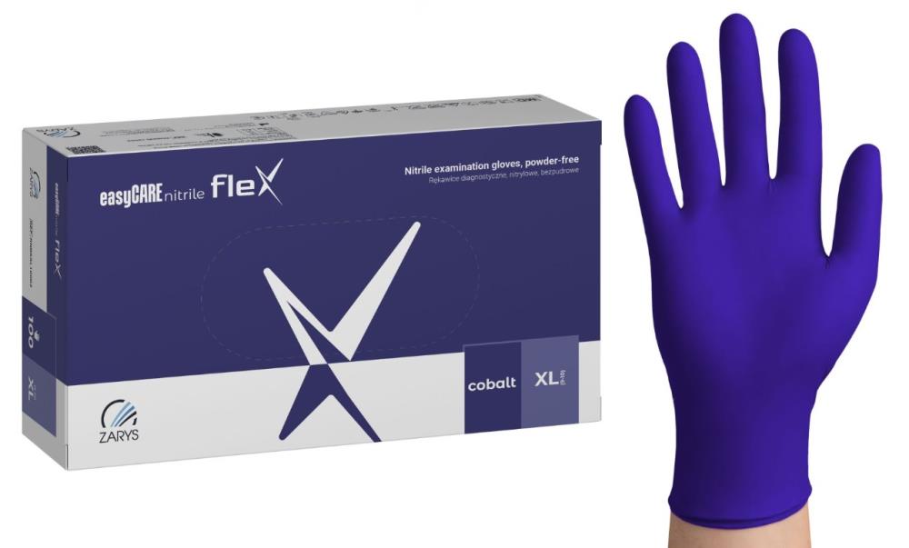 Rękawice nitrylowe easyCARE FLEX kobaltowe PF - XL (100 szt.)