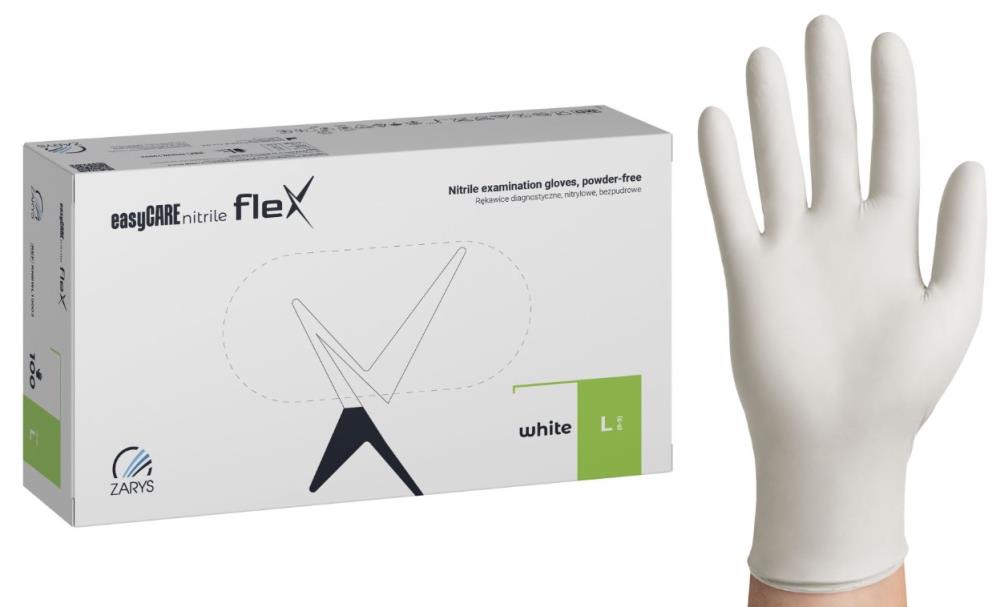 Rękawice nitrylowe easyCARE FLEX biały PF - L (100 szt.)