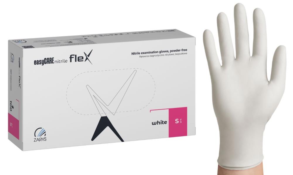 Rękawice nitrylowe easyCARE FLEX biały PF - S (100 szt.)
