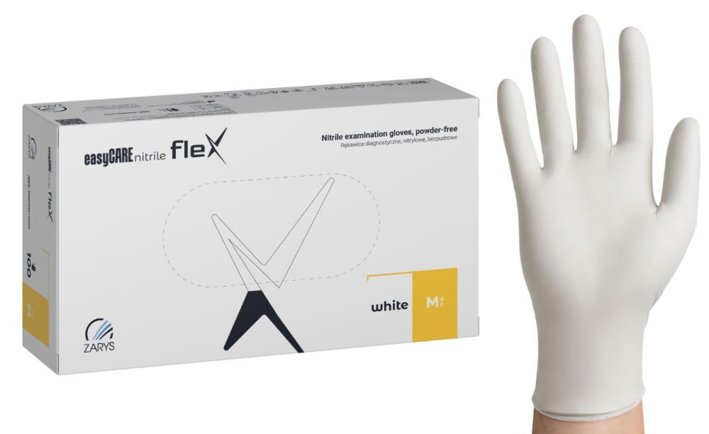 Rękawice nitrylowe easyCARE FLEX biały PF - M (100 szt.)