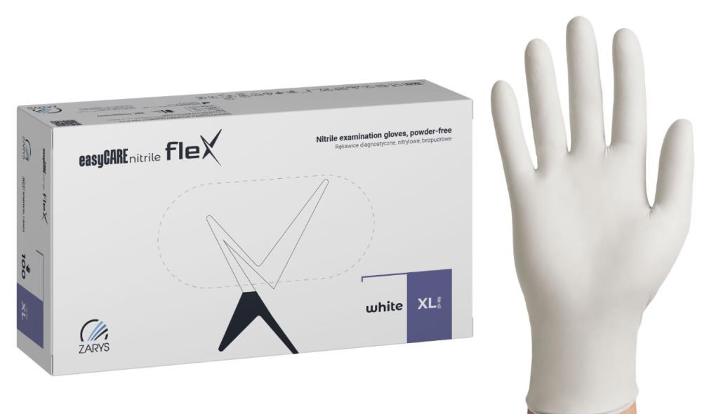 Rękawice nitrylowe easyCARE FLEX biały PF - XL (100 szt.)