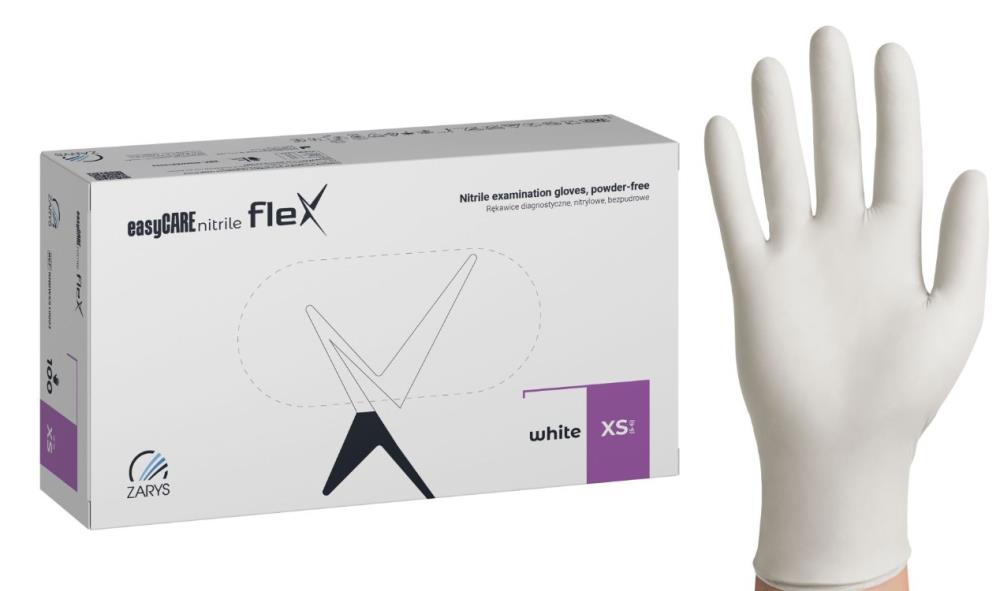 Rękawice nitrylowe easyCARE FLEX biały PF - XS (100 szt.)