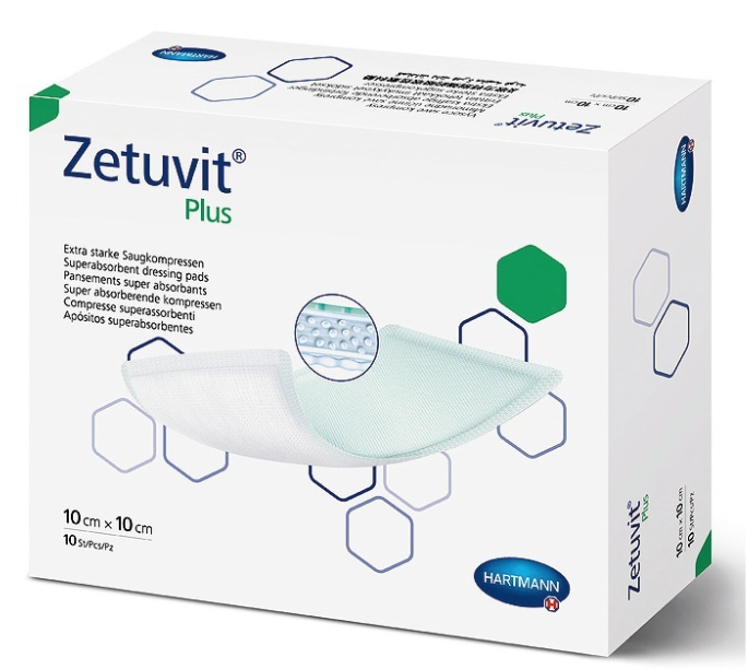 Zetuvit Plus opatrunekz superabsorbentem na rany10 x 10 cm, op. 10 szt 