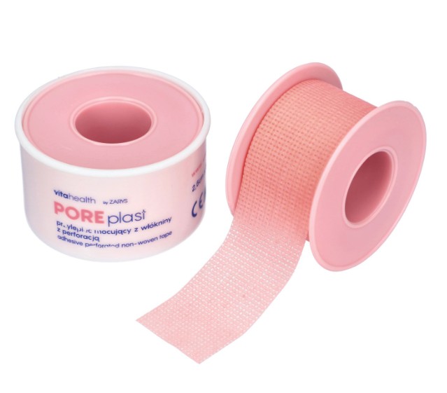 VitaHealth POREplast - Przylepiec mocujący z włókniny z perforacją, różowy, 2,5cm x 5m