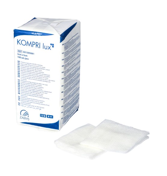 Kompresy z gazy niejałowe 5 x 5 cm KOMPRI lux 13N 8W (100szt.)