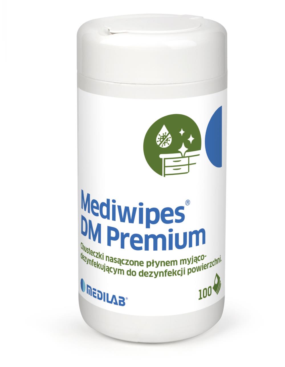 Chusteczki bezalkoholowe w tubie Mediwipes DM PREMIUM dezynfekcja i mycie, 100 szt.