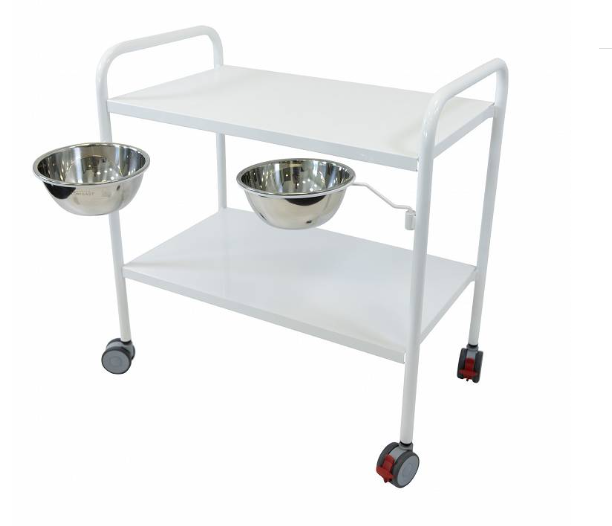 Stolik zabiegowy z miskami metalowymi