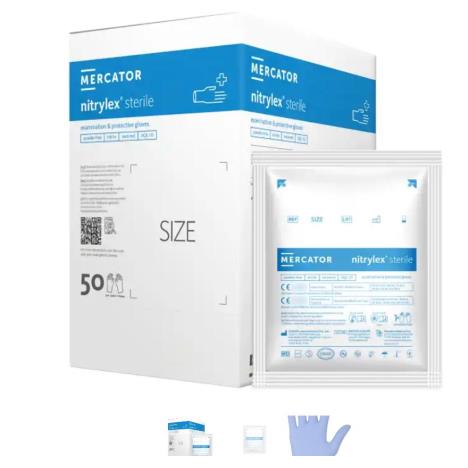 MERCATOR nitrylex sterile, rękawice diagnostyczne, jałowe, nitrylowe, bezpudrowe, kolor niebieski -XL