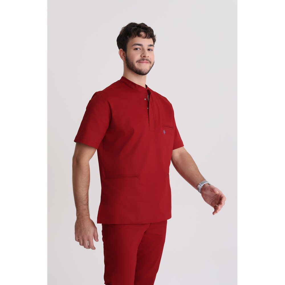 Bluza medyczna męska ze stójką Red Wine M