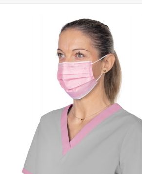 OPHARM Maska medyczna trzywarstwowa z gumkami, różowa-IIR-50SZT