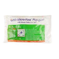 BD MICRO-FINE PLUS DEMI strzykawki insulinowe 0,3 ml U100 z igłą 0,3x8, op,. 100 szt 
