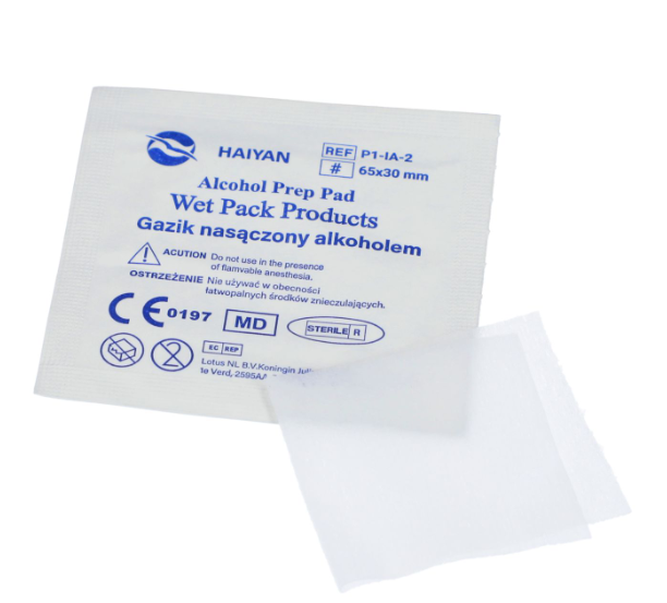 Gaziki nasączone alkoholem, sterylne, Rozm. 65mm x 30mm, 100 szt.