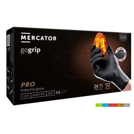 MERCATOR gogrip czarne, 50 szt. rękawice nitrylowe, bezpudrowe XL