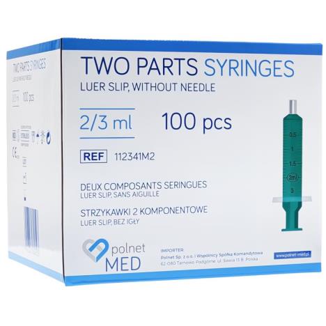 Strzykawka dwuczęściowa POLNET MED 2/3 ml luer, op. 100 szt