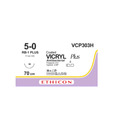Szew Vicryl, rozm. 5/0, 1/2 koła, igła 17 mm okrągła, dł. nici 70cm, op. 36 szt